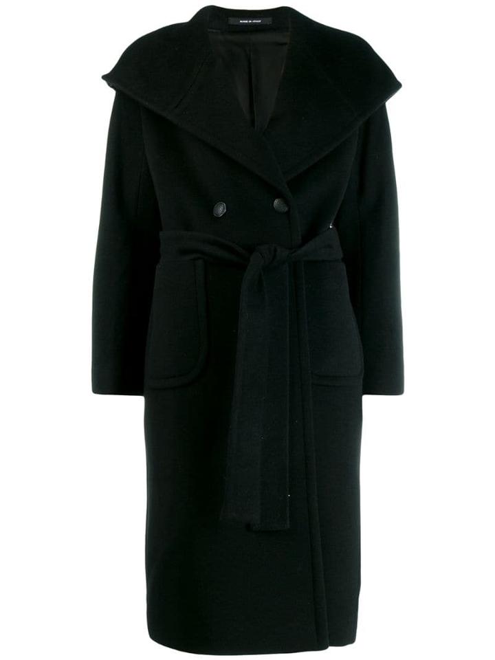 Tagliatore Hooded Belted Coat - Black