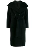 Tagliatore Hooded Belted Coat - Black