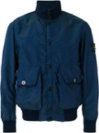 Stone Island Arm Patch Bomber Jacket, Men's, Size: Xl, Blue, Polyester/polyurethane Resin/polyimide
