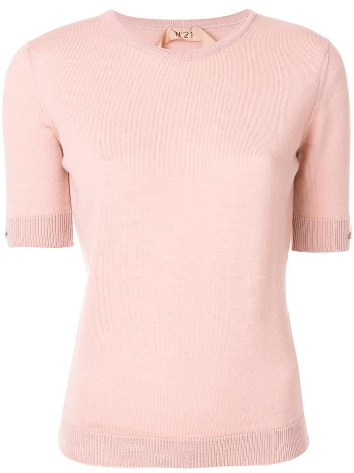 No21 - Embellished Half Sleeve Sweater - Women - Virgin Wool - 42, Pink/purple, Virgin Wool