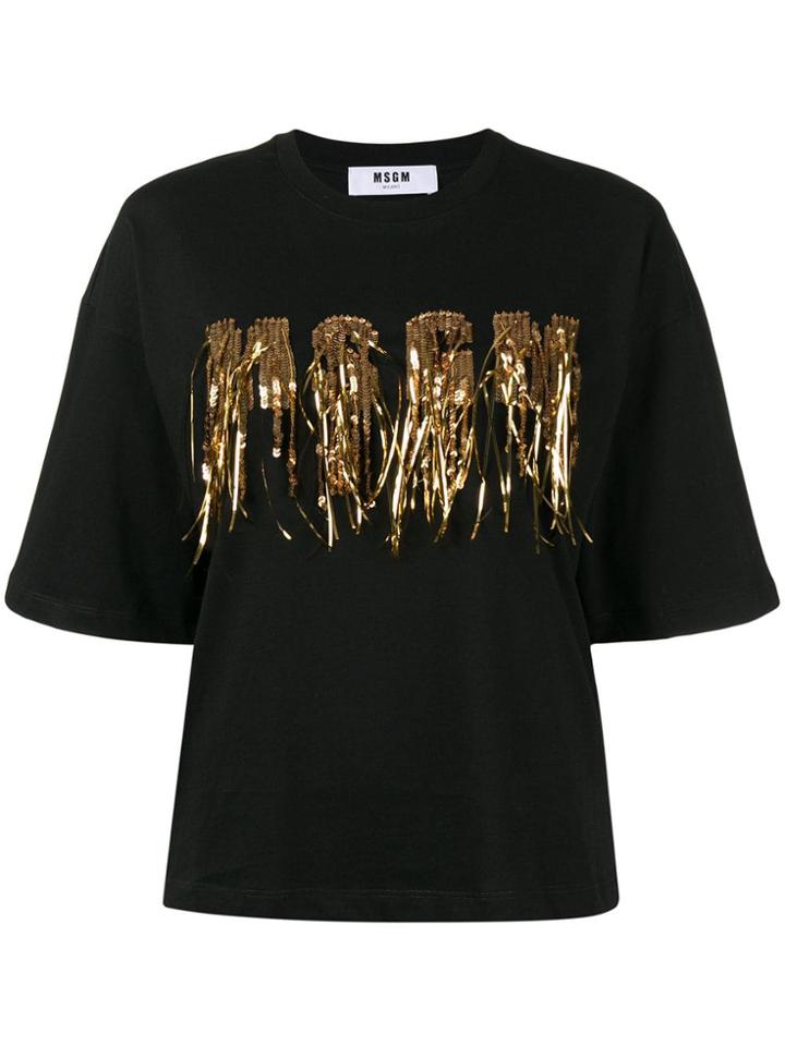 Msgm Logo Embellished T-shirt - Black