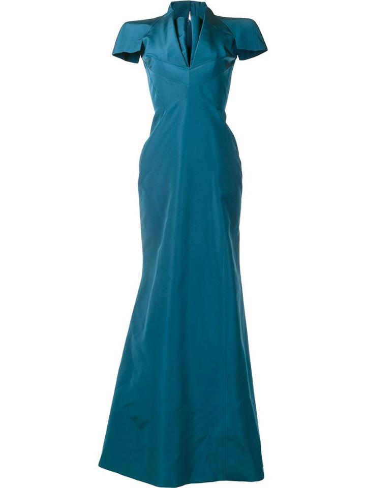 Zac Posen V-neck Gown, Women's, Size: 4, Green, Silk