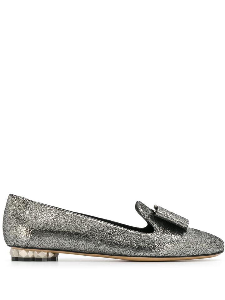 Salvatore Ferragamo Geometric Heel Loafers - Silver