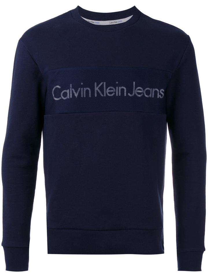 Calvin Klein Jeans - Crew Neck Logo Sweatshirt - Men - Cotton/polyester - Xs, Blue, Cotton/polyester