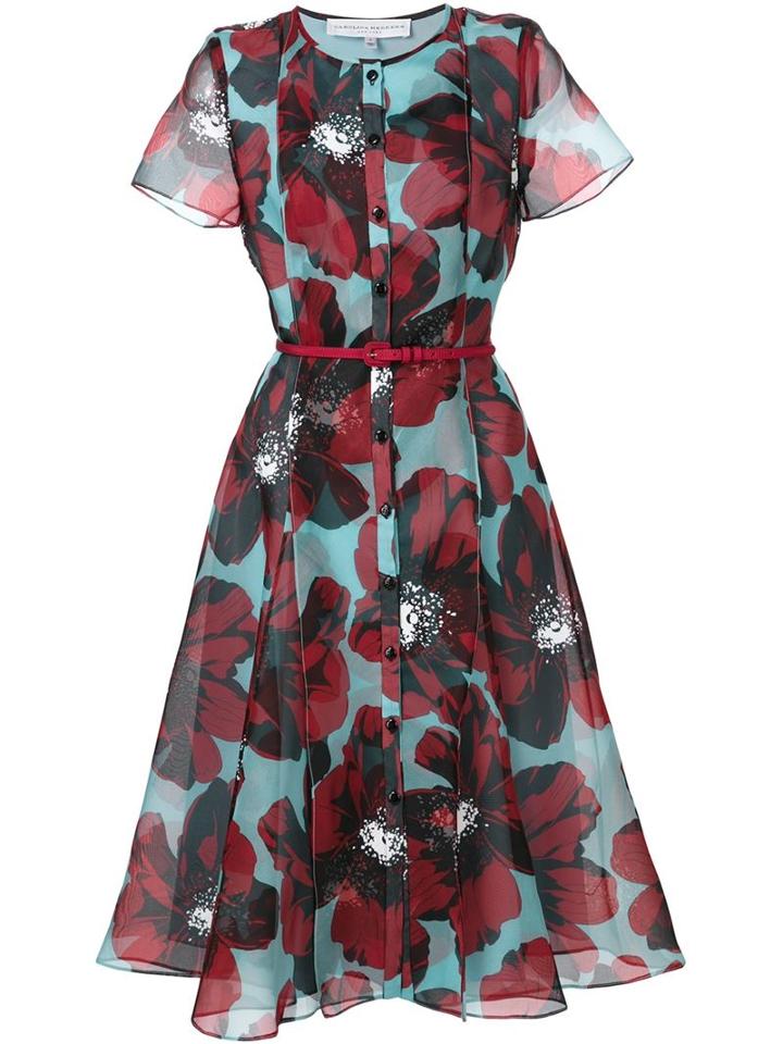 Carolina Herrera Belted Floral Print Shirt Dress