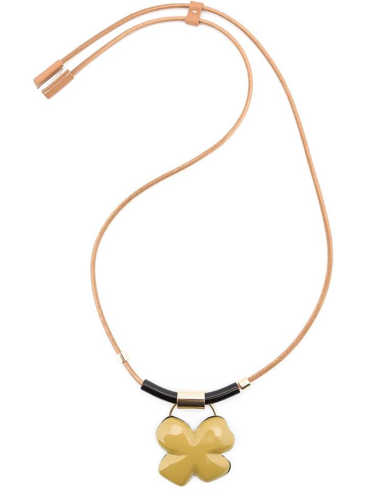 Marni Shamrock Pendant Necklace, Women's, Brown, Leather/resin/metal Other