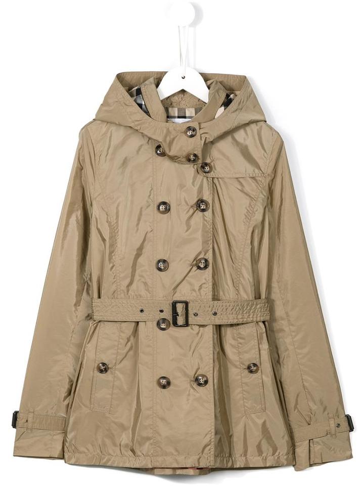 Burberry Kids Technical Hooded Trenchcoat, Girl's, Size: 14 Yrs, Nude/neutrals