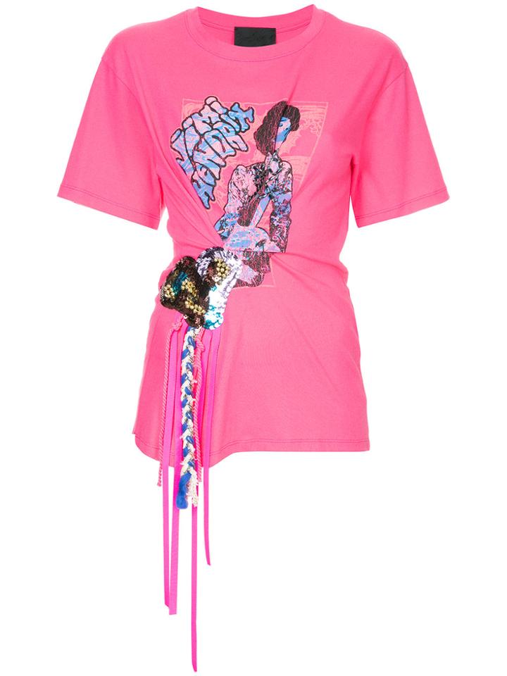 Tiger In The Rain Embroidered Short-sleeve T-shirt - Pink & Purple