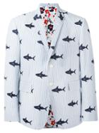 Thom Browne Embroidered Shark Blazer, Men's, Size: 3, Blue, Cotton