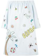 Mira Mikati Printed Off-shoulder Dress, Women's, Size: 40, Blue, Cotton/polyester