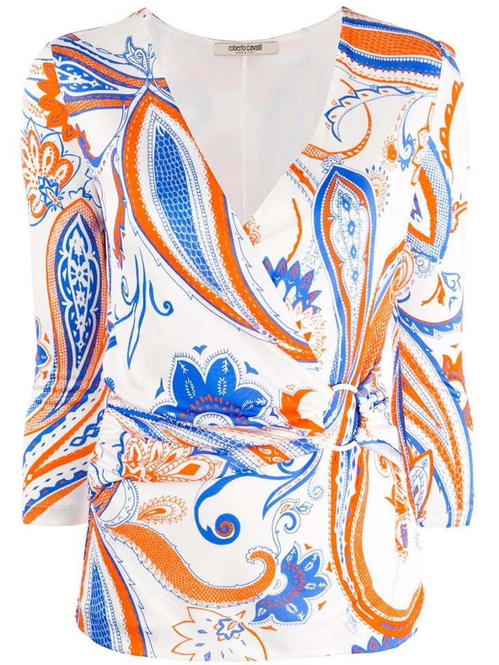 Roberto Cavalli Floral Wrap Top - White