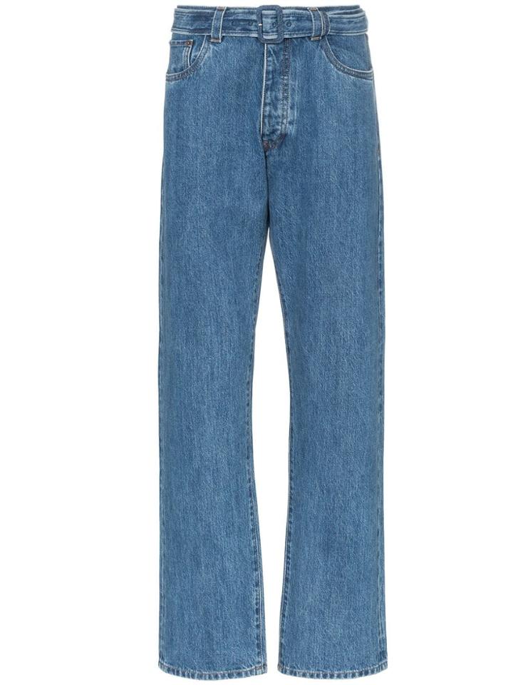 Prada Straight Leg Belted Denim Jeans - Blue
