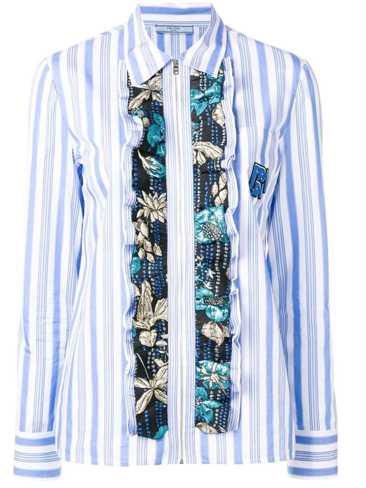 Prada Ruched Detail Zip-up Shirt - Blue