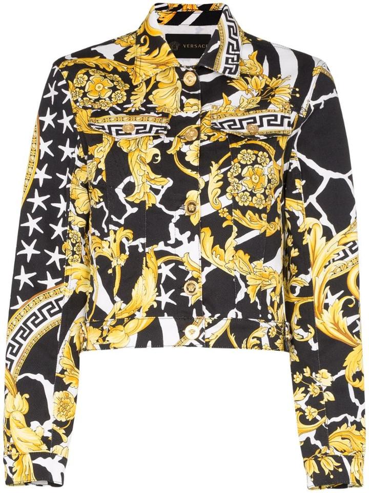 Versace Barocco Print Denim Jacket - Black