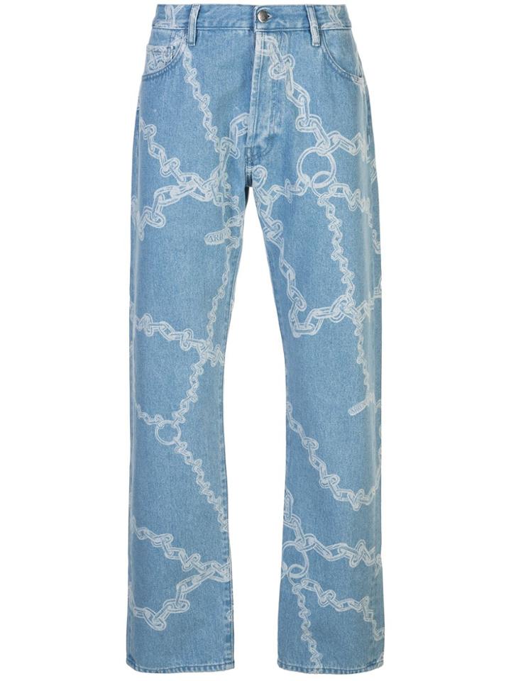 Aries Chain Print Straight Jeans - Blue