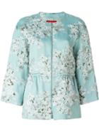 Moncler Gamme Rouge Floral Print Flared Jacket, Women's, Size: 0, Blue, Polyester/polyamide/silk