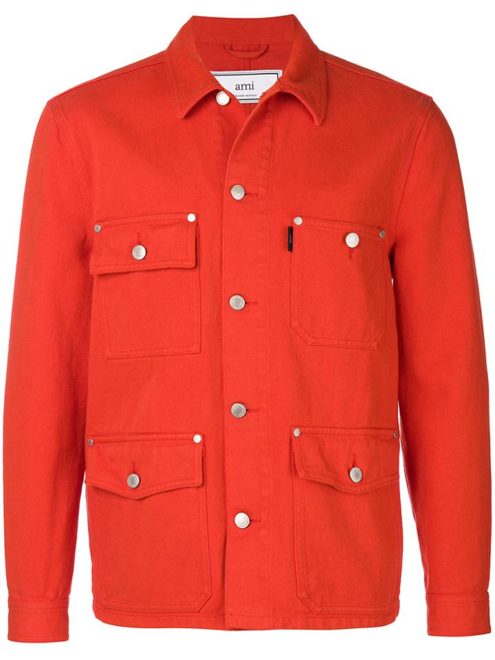 Ami Alexandre Mattiussi Pocket Detail Denim Jacket - Red