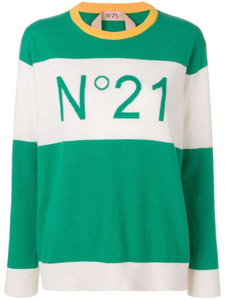 No21 Logo Colour-block Sweater - Green