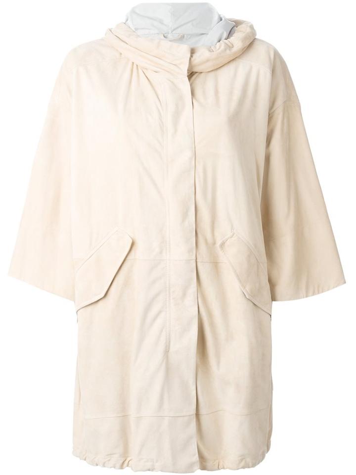 Brunello Cucinelli Suede Parka, Women's, Size: 48, Nude/neutrals, Leather/polyester/silk
