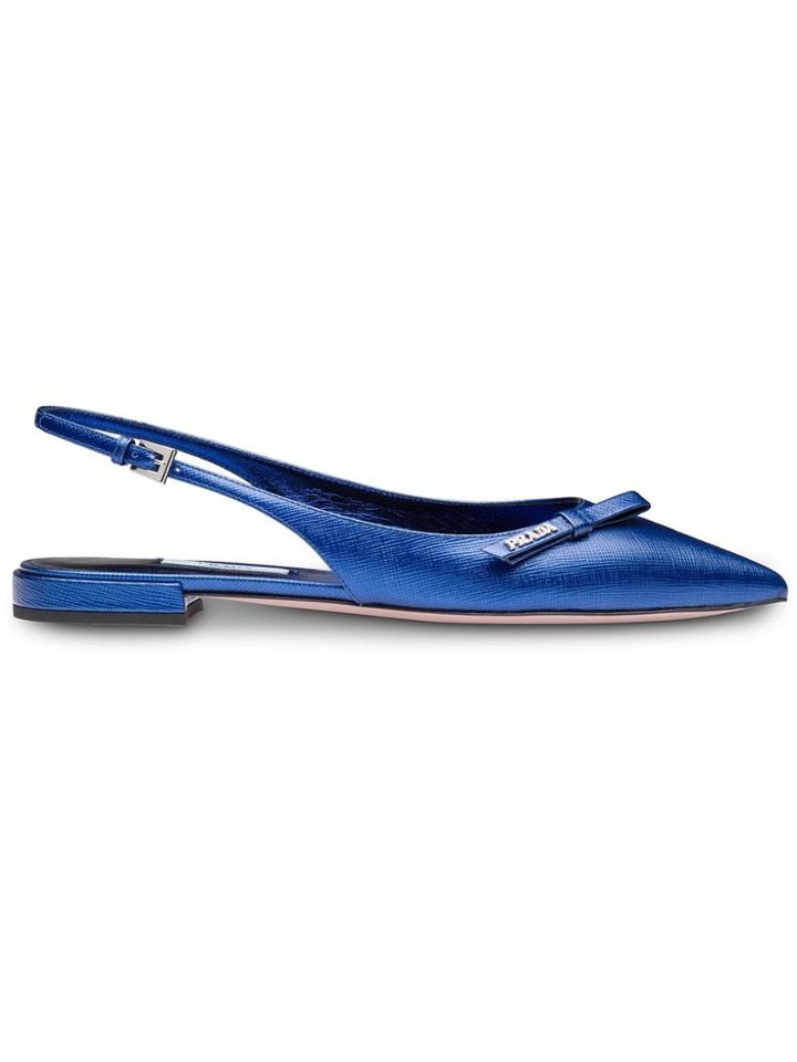 Prada Metallic Leather Slingback Ballerinas - F0215 Cobalt Blue