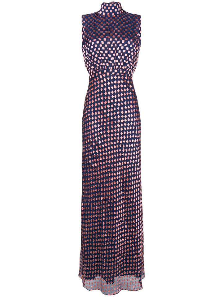 Saloni Square Print Floor-length Dress - Blue