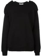 Msgm Ruffled Detail Sweatshirt, Women's, Size: Xs, Black, Cotton
