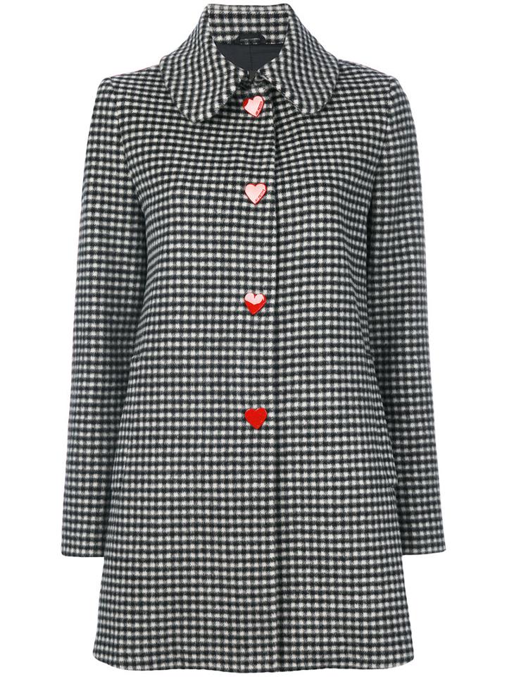Love Moschino - Vichy Single Breasted Coat - Women - Polyamide/viscose/wool/other Fibers - 44, Black, Polyamide/viscose/wool/other Fibers