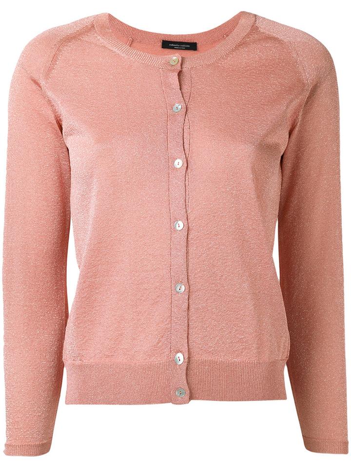 Roberto Collina - Fitted Round Neck Cardigan - Women - Polyester/viscose - M, Pink/purple, Polyester/viscose