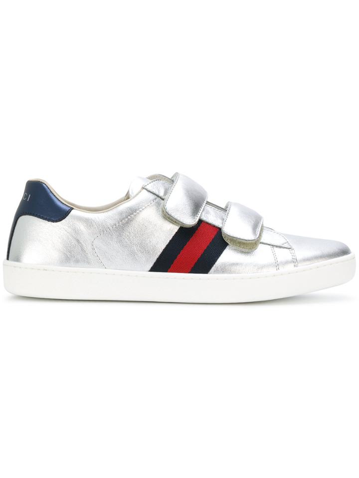 Gucci Kids Web Trim Touch Strap Sneakers - Grey