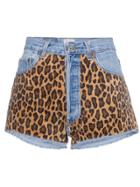 Beau Souci Denim Shorts With Leopard Print - Blue