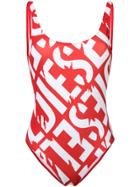 Diesel Logo Print Swimsuit - Red