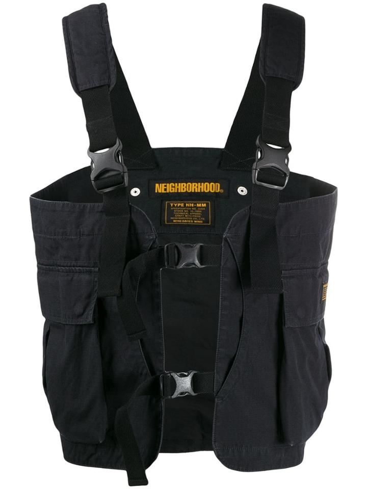 Neighborhood Buckle Fastening Sleeveless Jacket - Black