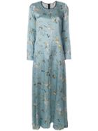 Forte Forte Long-sleeved Flared Floral Dress - Blue