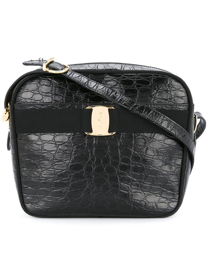 Salvatore Ferragamo Vintage Vara Crocodile-effect Shoulder Bag - Black