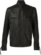 Ann Demeulemeester Front Zip Flyer's Jacket, Men's, Size: Large, Black, Cotton/leather/rayon