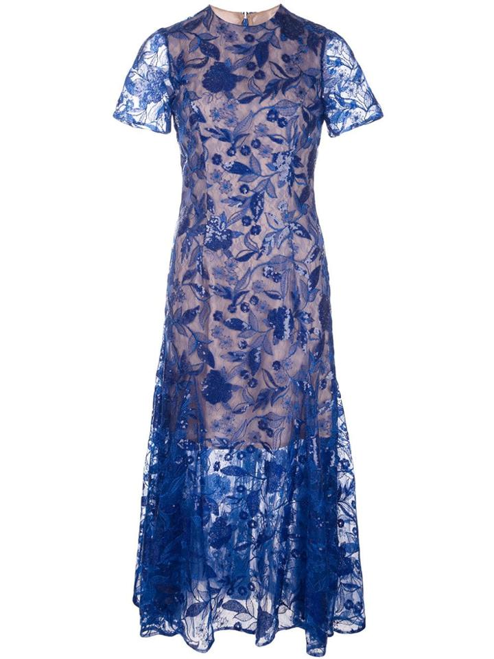 Costarellos Sequin Embroidered Lace Dress - Blue