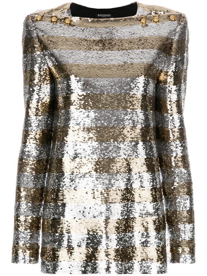 Balmain Striped Sequin Top - Metallic