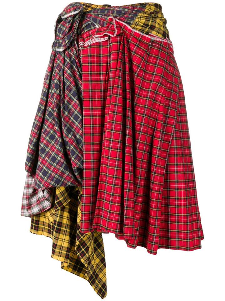Comme Des Garçons Vintage Deconstructed Plaid Skirt - Red