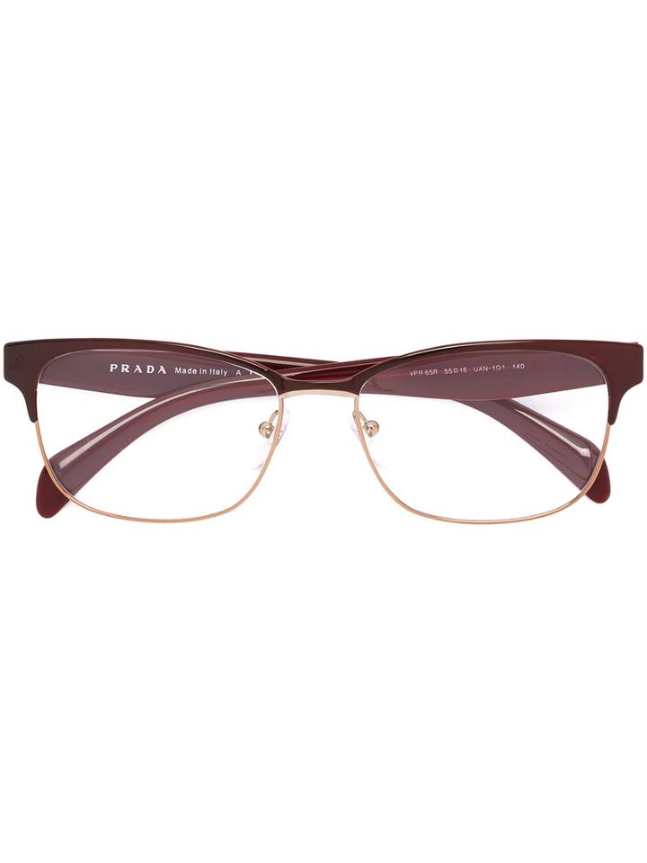 Prada Eyewear Square Shaped Glasses, Red, Acetate/metal