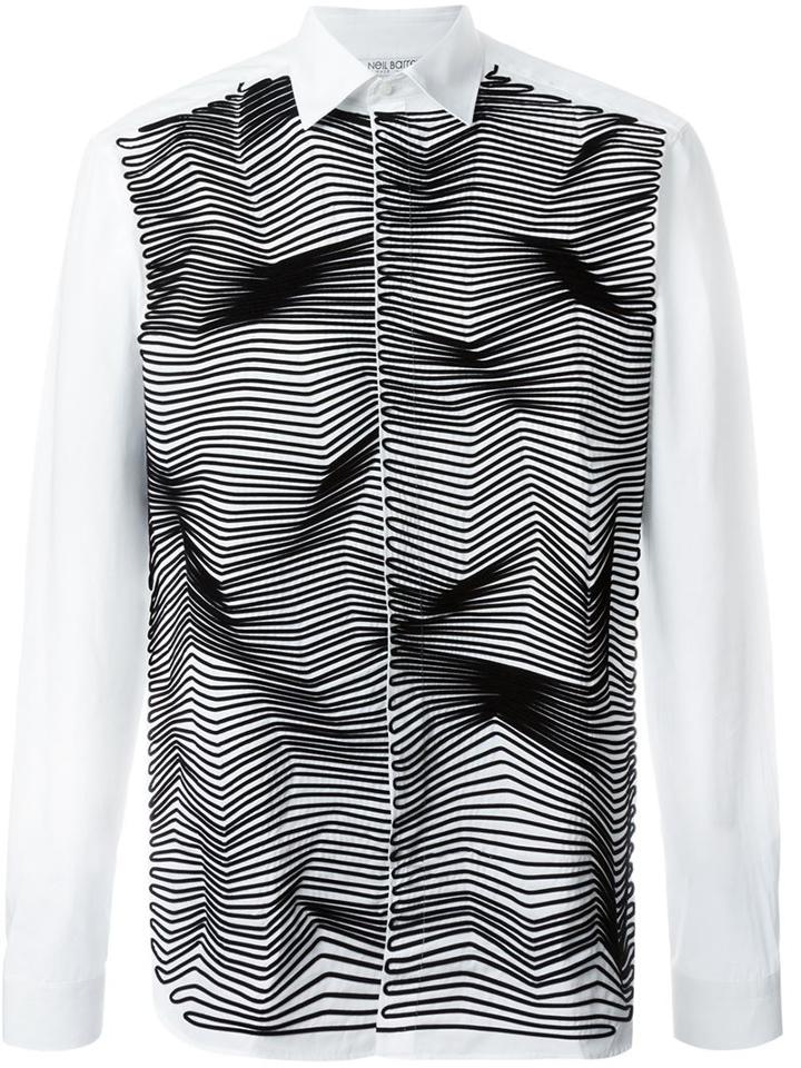 Neil Barrett Zigzag Applique Shirt, Men's, Size: 40, White, Cotton