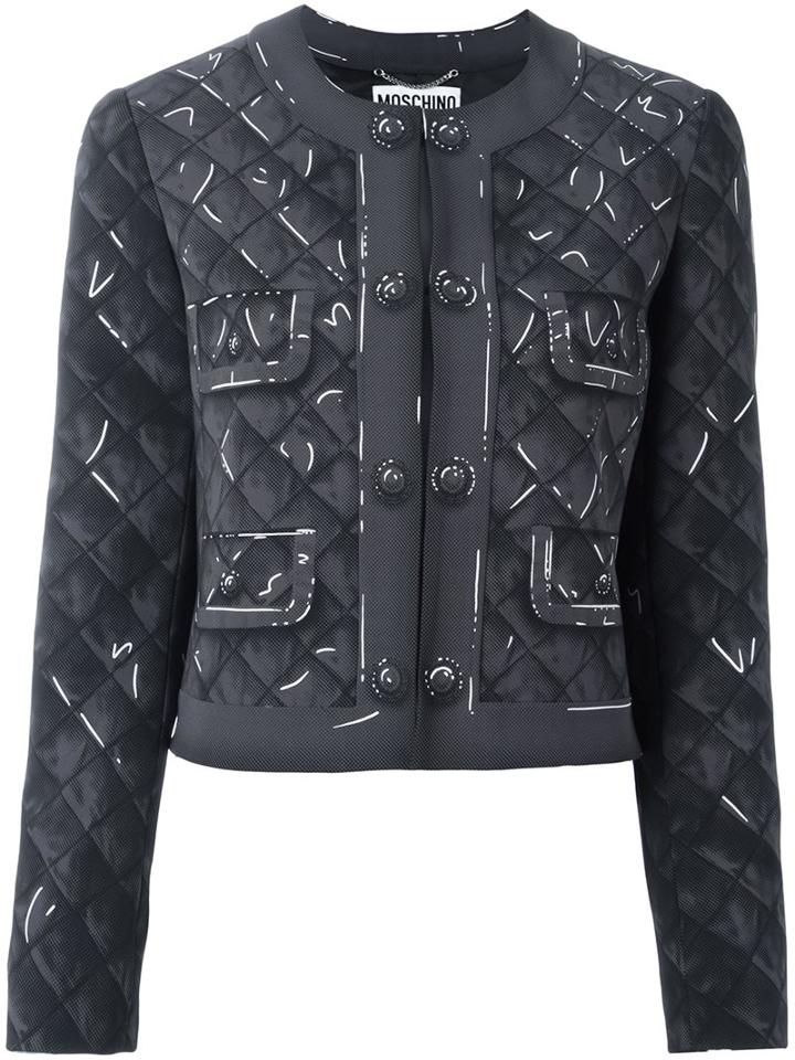 Moschino Trompe-l'ail Print Jacket, Women's, Size: 44, Grey, Polyester/triacetate