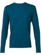 Officine Generale Chest Pocket Longsleeved T-shirt, Men's, Size: Medium, Blue, Cotton