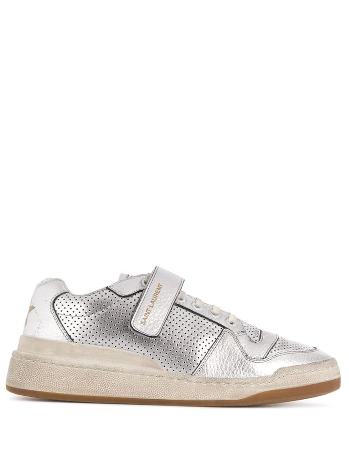 Saint Laurent Sl24 Worn-effect Sneakers - Silver