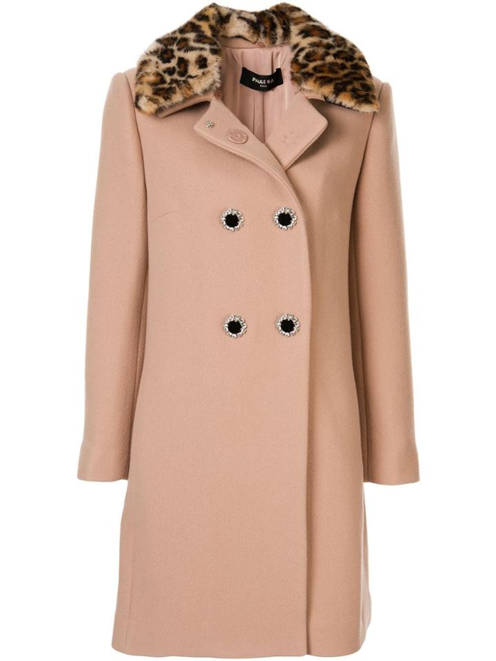 Paule Ka Leopard Print Trim Coat - Pink