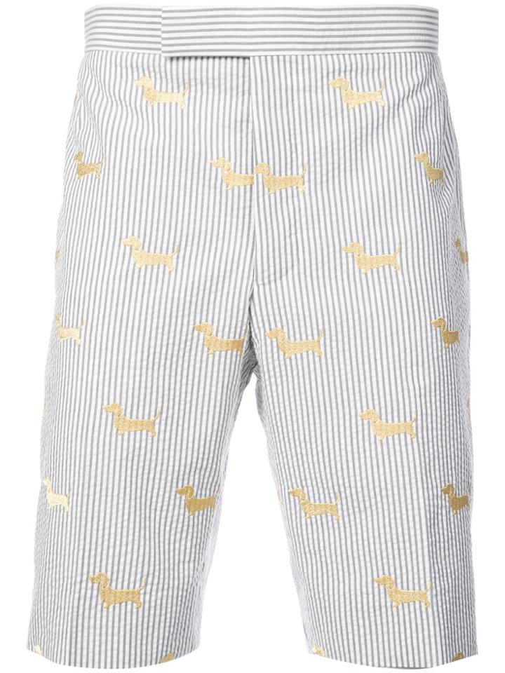Thom Browne Hector Embroidery Striped Shorts - Grey