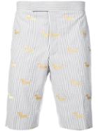 Thom Browne Hector Embroidery Striped Shorts - Grey