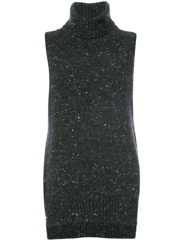 Adam Lippes Marled Wool Cashmere Sleeveless Turtleneck Sweater - Black