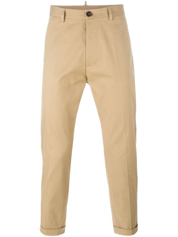 Dsquared2 Cropped Chino Trousers, Men's, Size: 50, Nude/neutrals, Cotton/spandex/elastane