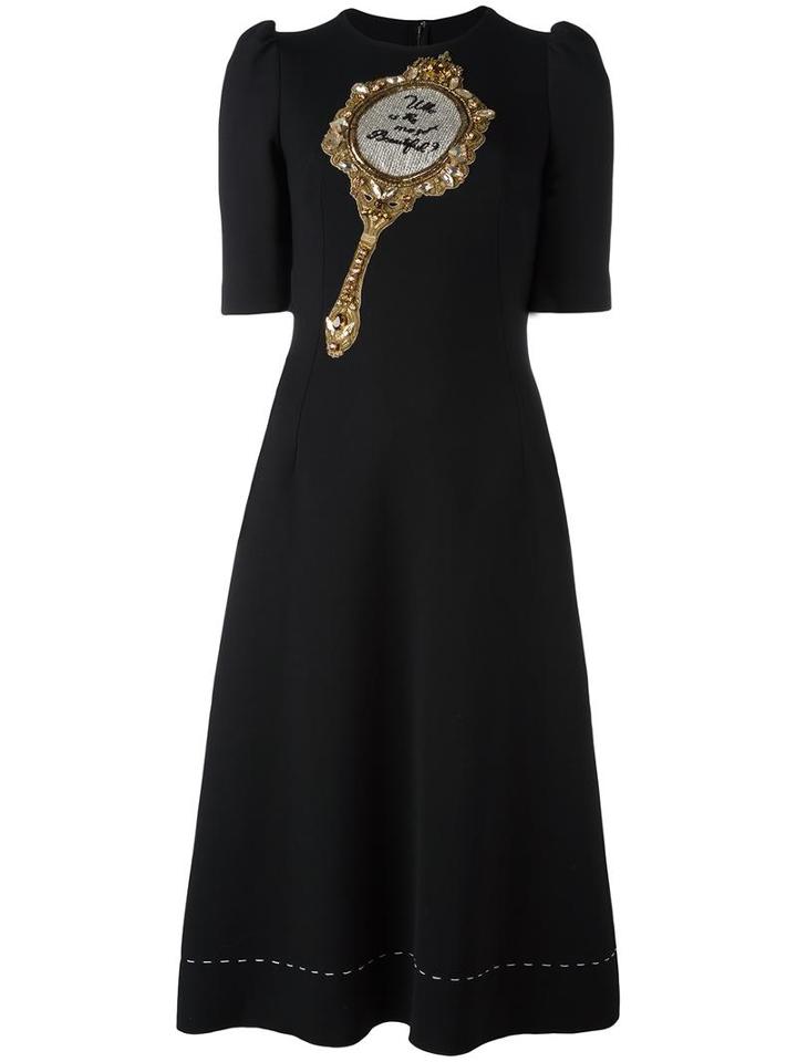 Dolce & Gabbana Mirror Patch Dress, Women's, Size: 38, Black, Virgin Wool/polyamide/spandex/elastane