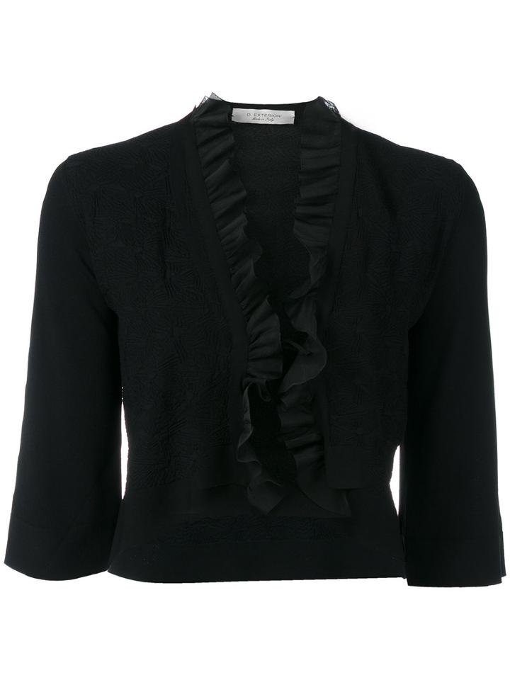 D.exterior - Frill-hem Cropped Cardigan - Women - Polyamide/polyester/viscose - S, Women's, Black, Polyamide/polyester/viscose
